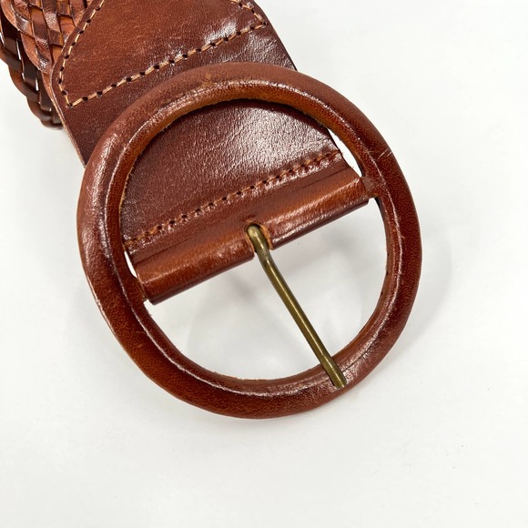 Womens Braided Woven Oversized Wide Leather Belt Cognac Brown Size Small - Picture 2 of 7